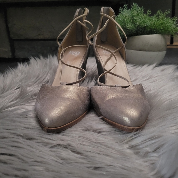 EILEEN FISHER ROPE PUMP IN PLATINUM SUEDE SIZE 8 - Picture 10 of 15